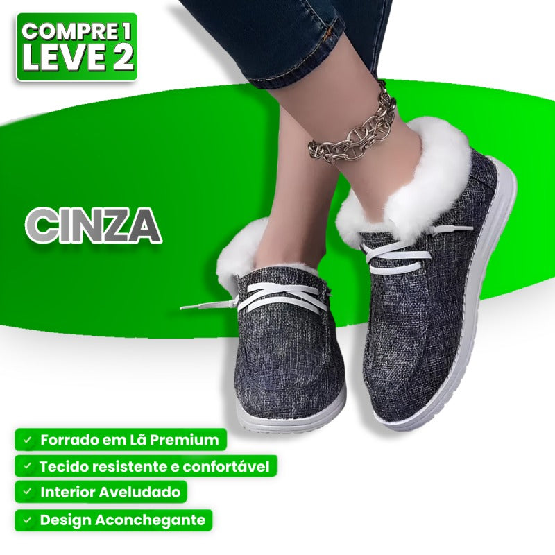 Tênis Feminino CozyPlush com Forro de Pelúcia e Lona